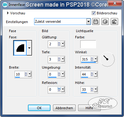 Screen PSP - Rahmen 01 Einstellungen Innenfase
