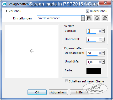 Screen PSP - Rahmen 01 Einstellungen Schatten für Corner