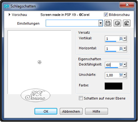PSP - Signtag 01 Einstellungen Schlagschatten Screen PSP - Signtag 01 Einstellungen Schlagschatten