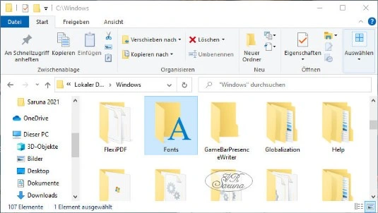 Screen Grafik-Tipps - Font-Organisation Ordner Fonts in Windows