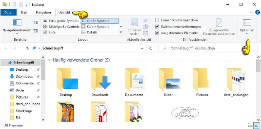 Dateiendungen - Explorer Ansicht Optionen wählen