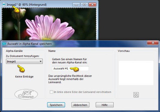 PSP - Auswahl in Alpha-Kanal speichern Dialog Screen PSP - Auswahl in Alpha-Kanal speichern Dialog