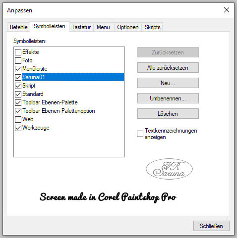 PSP-Symbolleisten Screen PSP-Symbolleisten