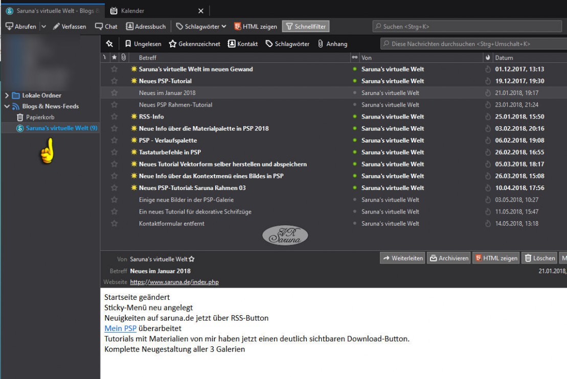 PC - RSS TB Liste mit abonnierten RSS-Feeds Screen PC - RSS TB Liste mit abonnierten RSS-Feeds