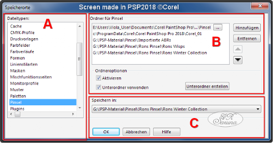 PSP - Speicherorte Dialogfenster Screen PSP - Speicherorte Dialogfenster