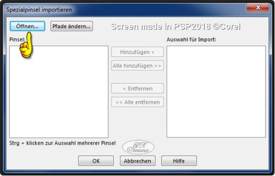 PSP - Spezialpinsel importieren - Öffnen Screen PSP - Spezialpinsel importieren - Öffnen