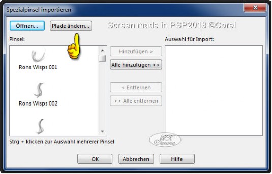 PSP - Spezialpinsel importieren - Pfad ändern Screen PSP - Spezialpinsel importieren - Pfad ändern