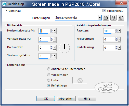 Screen PSP - Rahmen 02 Einstellungen Kaleidoskop-Effekt