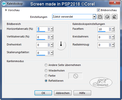PSP - Rahmen 02 Einstellungen Kaleidoskop-Effekt Screen PSP - Rahmen 02 Einstellungen Kaleidoskop-Effekt