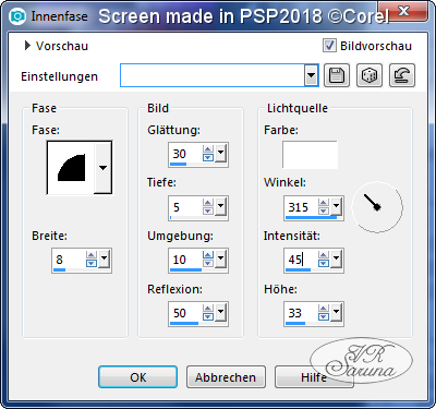 PSP - Rahmen 02 Innenfase-Einstellungen Screen PSP - Rahmen 02 Innenfase-Einstellungen