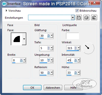 PSP - Rahmen 02 Innenfase-Einstellungen Screen PSP - Rahmen 02 Innenfase-Einstellungen
