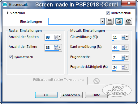 PSP - Rahmen 02 Glasmosaik Einstellungen Screen PSP - Rahmen 02 Glasmosaik Einstellungen