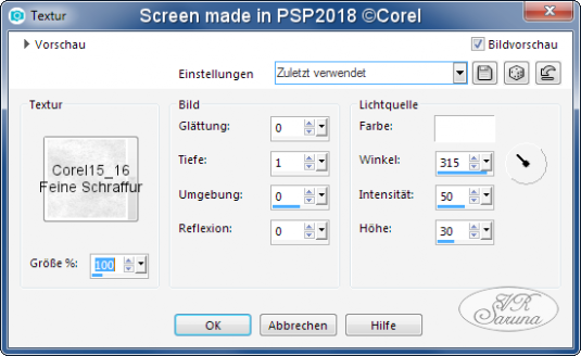 Screen PSP - Rahmen 02 Textureffekt-Einstellungen