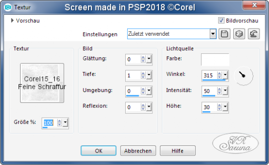 PSP - Rahmen 02 Textureffekt-Einstellungen Screen PSP - Rahmen 02 Textureffekt-Einstellungen