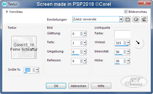 Screen PSP - Rahmen 02 Textureffekt-Einstellungen
