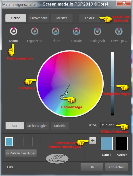 Screen PSP - Material-Palette Materialeigenschaften